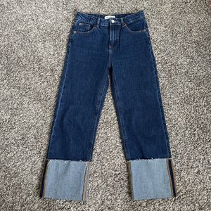 Zara Girls Size 13-14 High Waist Cuffs Blue Jeans Denim 164 Cm